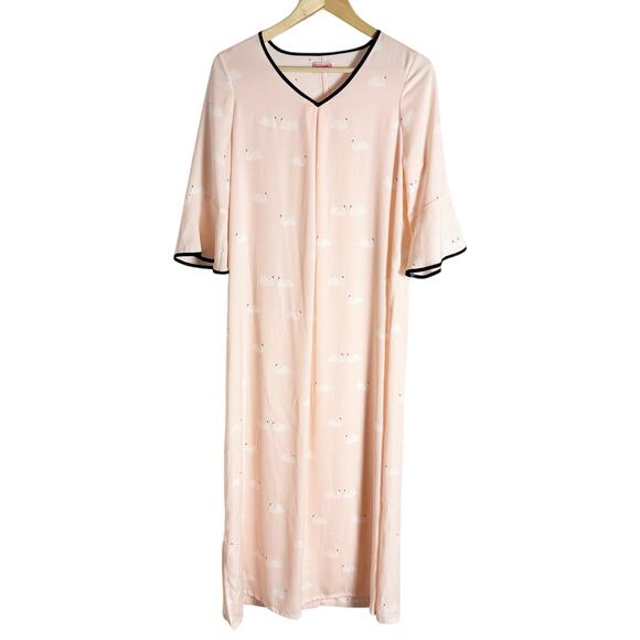 Kate Spade Other - Kate Spade New York Pink Swan Print Sheer Caftan Nightgown Lounge Dress Size M